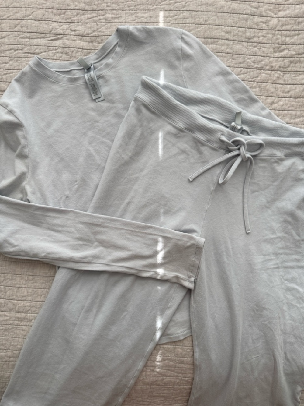 Skims Cotton Jersey Set Zen Blue Long Sleeve Top L Pants M